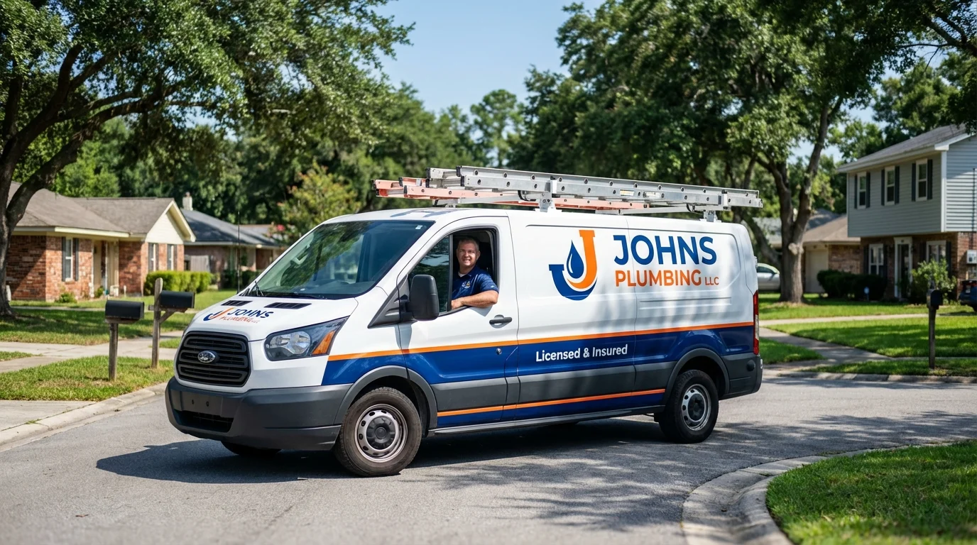 Johns Plumbing LLC service van in Steuben, ME