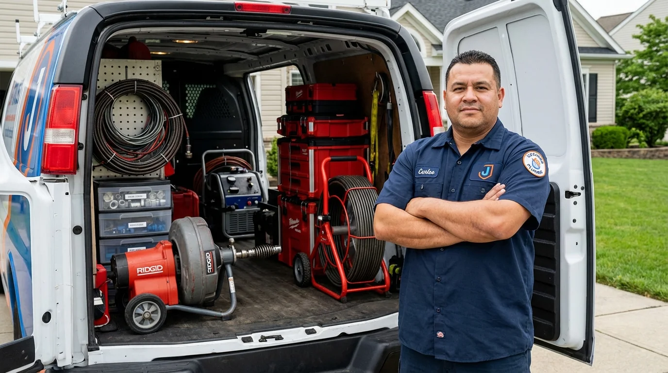 Professional drain cleaning equipment and Johns Plumbing LLC plumber in Steuben