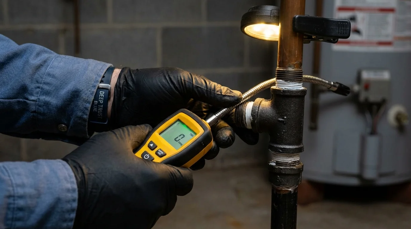 Gas leak detection with electronic sniffer by Johns Plumbing LLC in Steuben