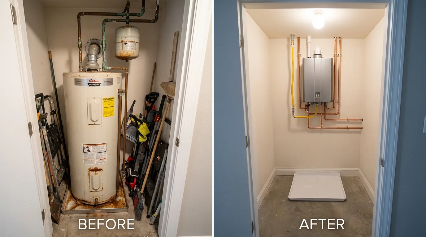 Tank water heater versus wall-mounted tankless unit comparison for Steuben, ME homeowners